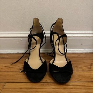 Black Suede Lace-up Peep Toe Heel ┃Size 9
